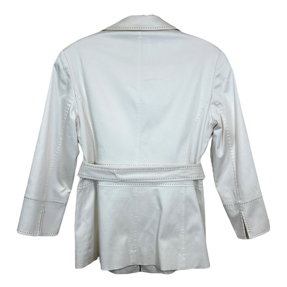 Lafayette 148 - Women’s Belted Blazer Jacket, 3/4 Sleeve, Zip-Up - White, Size 2 - Picture 15 of 17